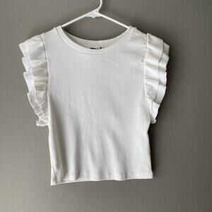 Zara sz‎ L ruffle sleeve ribbed crop tank top NWT